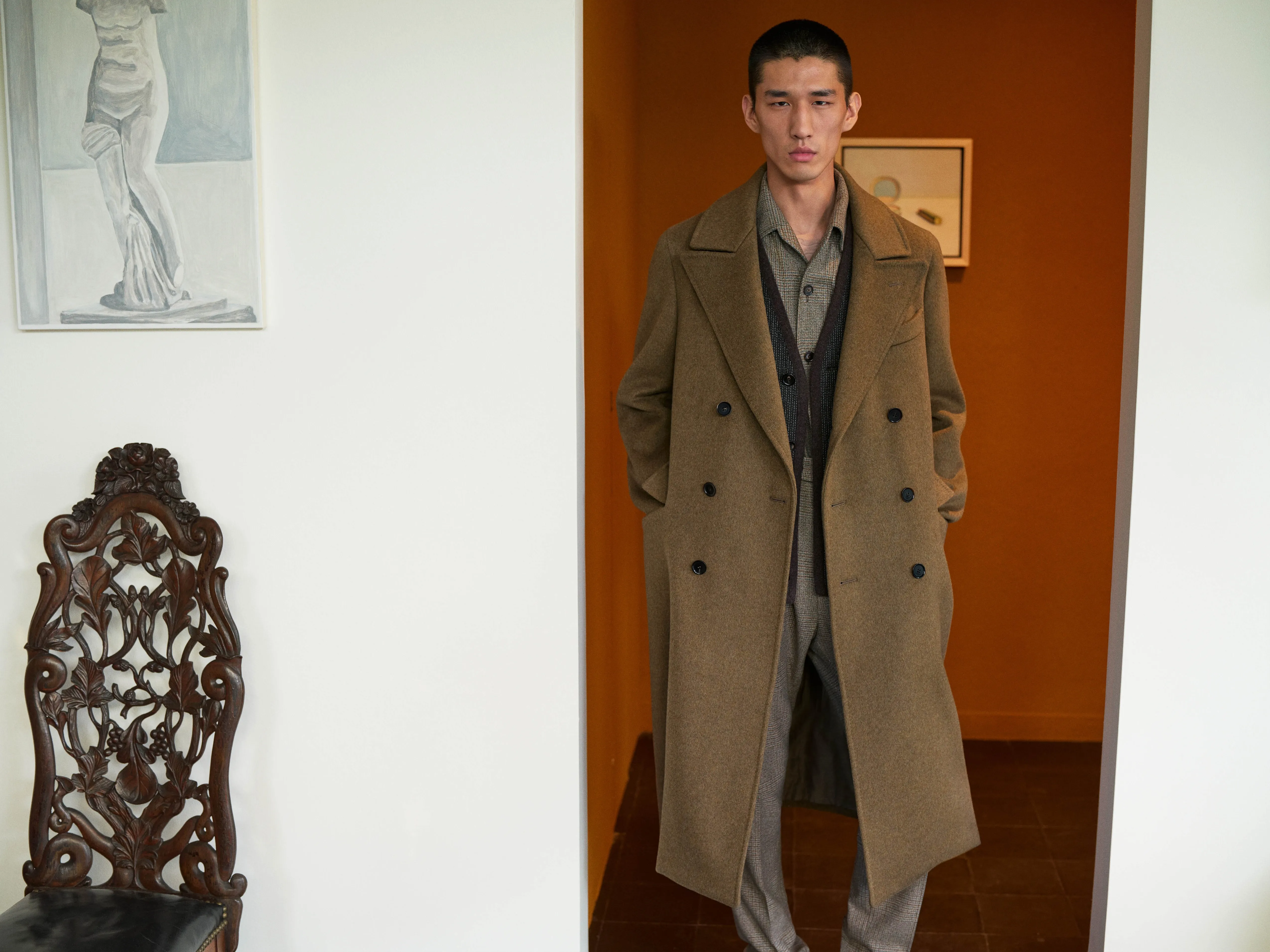 Loro Piana ロロピアーナ カーキヘリンボーン トレンチコート 46/M Loro Piana | Fall Winter 2026-2027